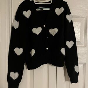 Charming Black Cardigan with White Hearts